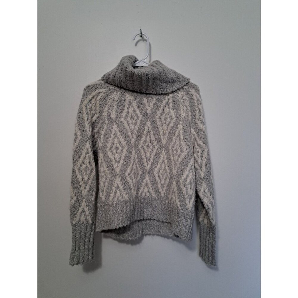 J. Crew Womens Gray White Diamond Wool Blend Turtleneck Sweater Size Small